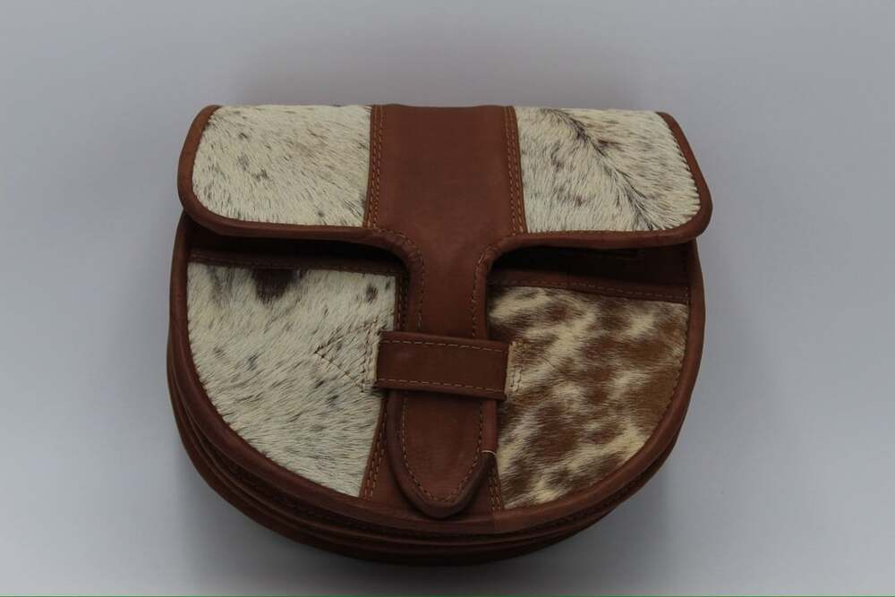 Colombian Carriel Leather Cowhide Saddle Bag Brown White